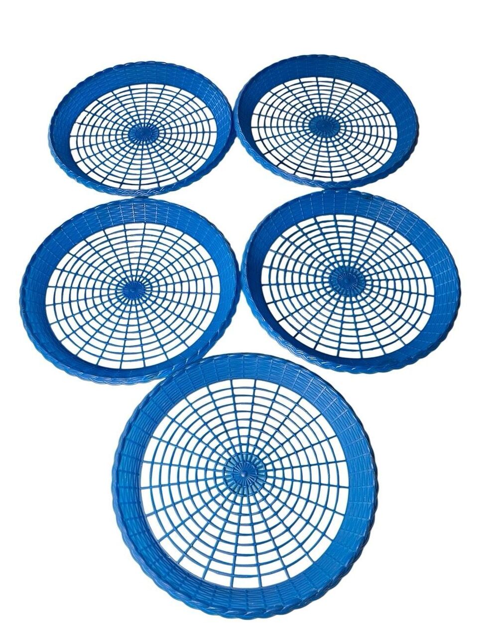 Vtg 1970s Plastic Woven Paper Plate Holders Lot of 5 Blue